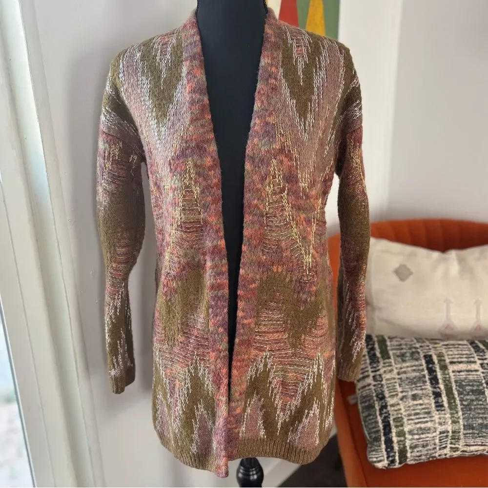 Lucky Brand Metallic Stitch Lux open cardigan sweater wool blend XS